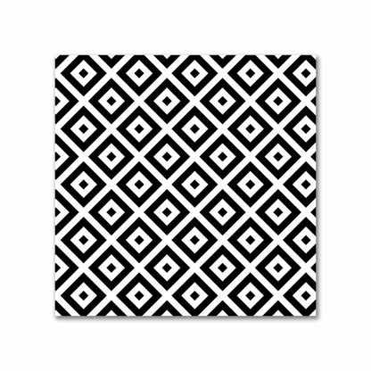 Off-White Cotton Sateen Fabric with Black Repeating Square Motif Print | FACS-1010-122