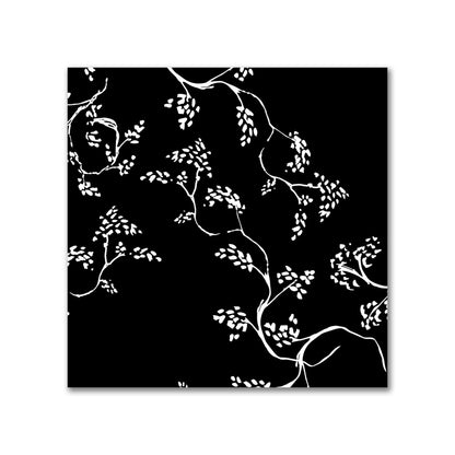 Black Cotton Sateen Fabric with Off-White Vine Print  | FACS-1010-182