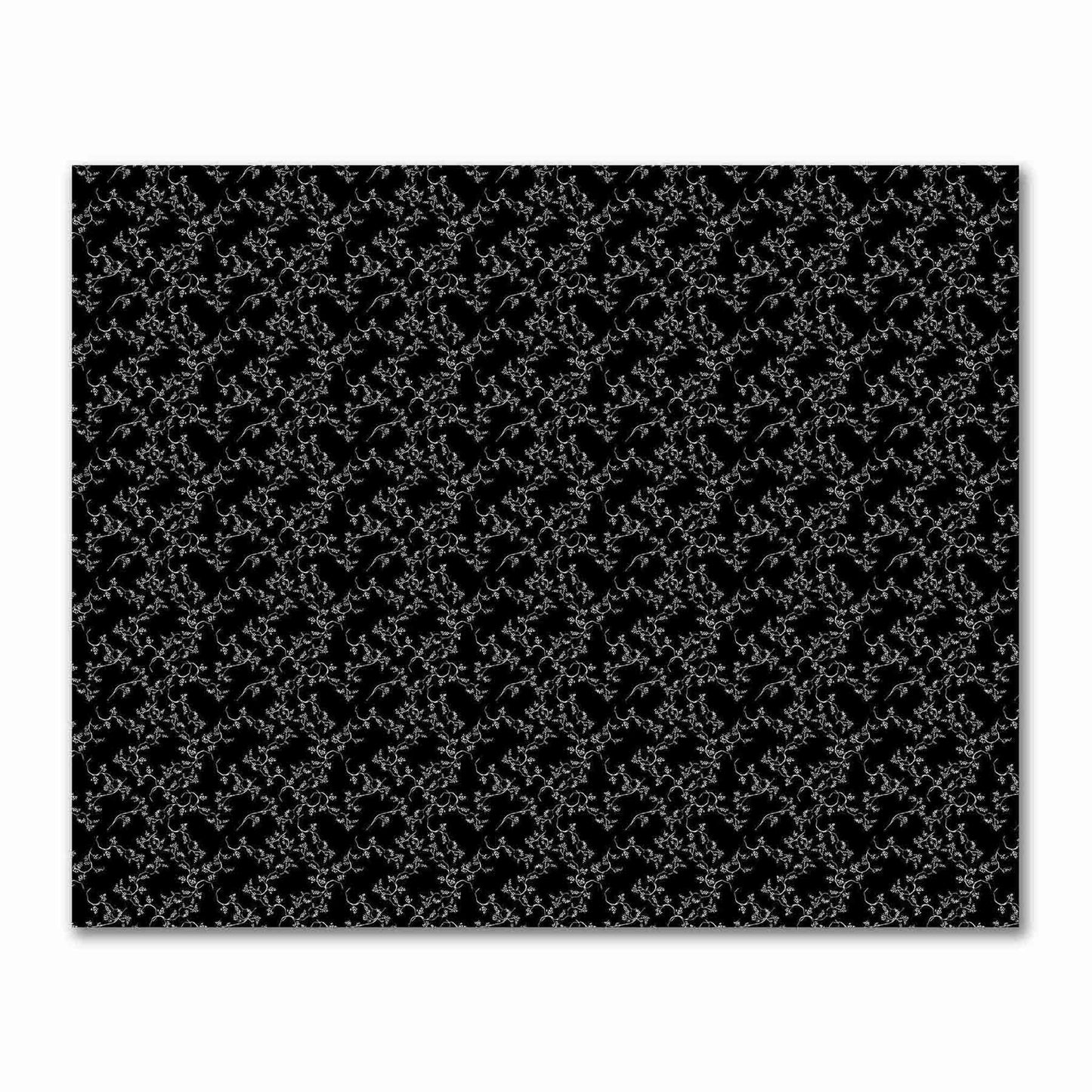 Black Cotton Sateen Fabric with Off-White Vine Print  | FACS-1010-182