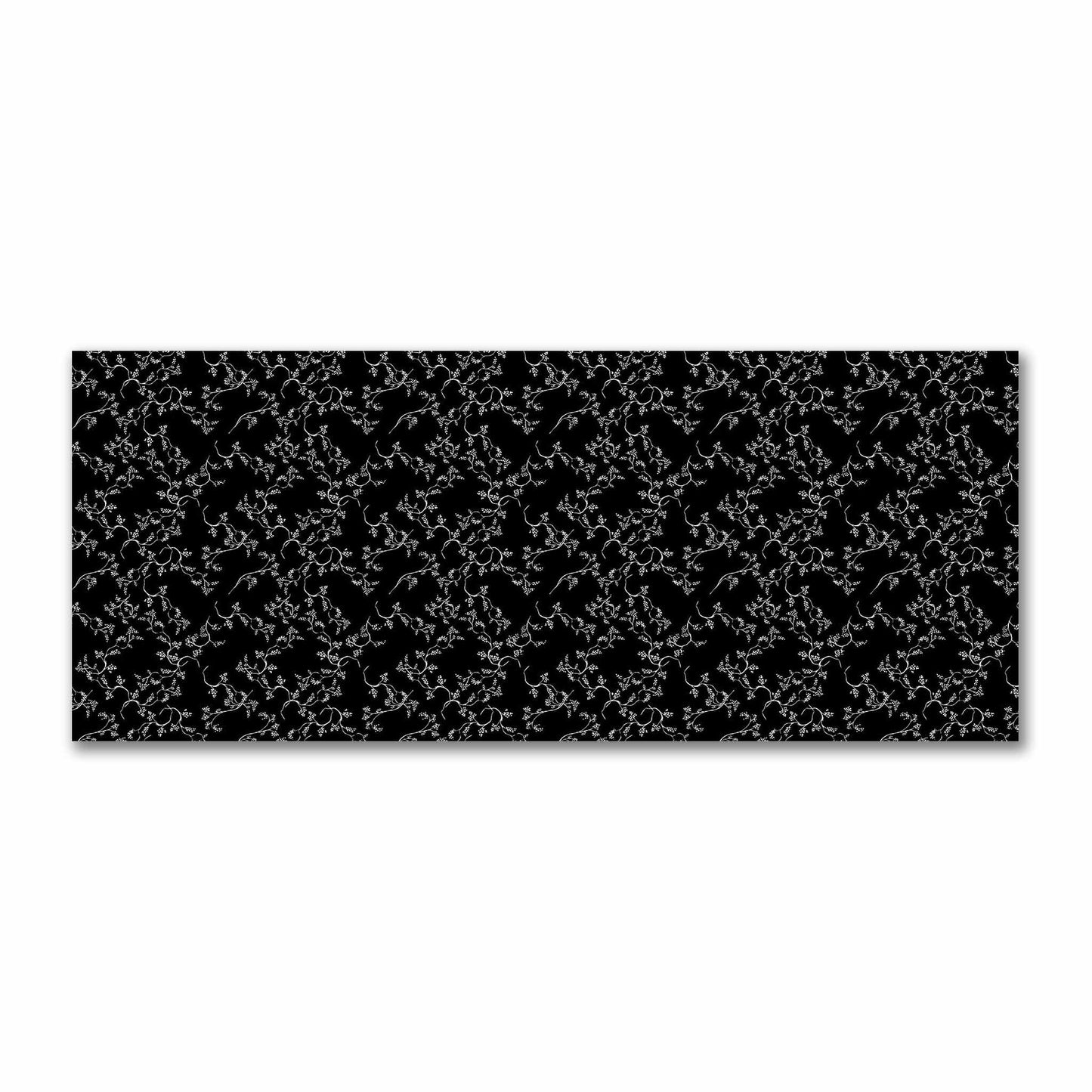 Black Cotton Sateen Fabric with Off-White Vine Print  | FACS-1010-182