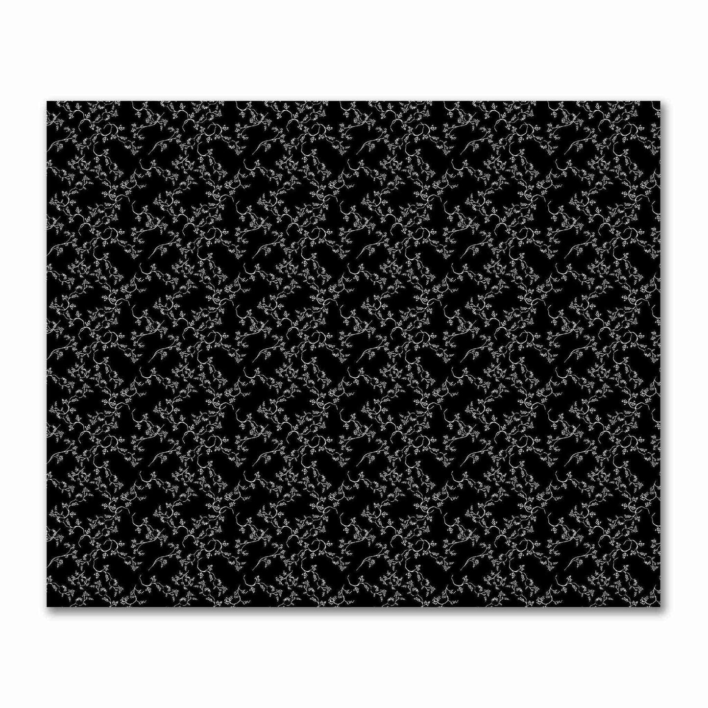 Black Cotton Sateen Fabric with Off-White Vine Print  | FACS-1010-182