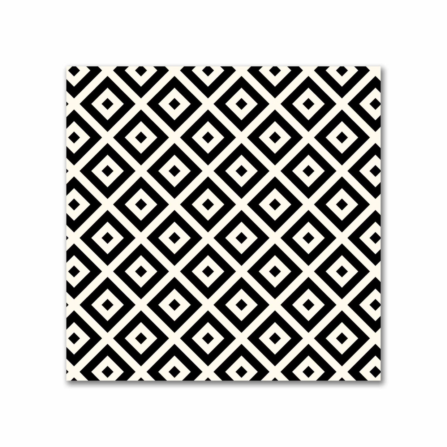 Pale Cream Cotton Sateen Fabric with Black Repeating Square Motif Print | FACS-1013-122