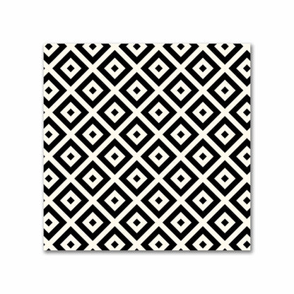 Pale Cream Cotton Sateen Fabric with Black Repeating Square Motif Print | FACS-1013-122