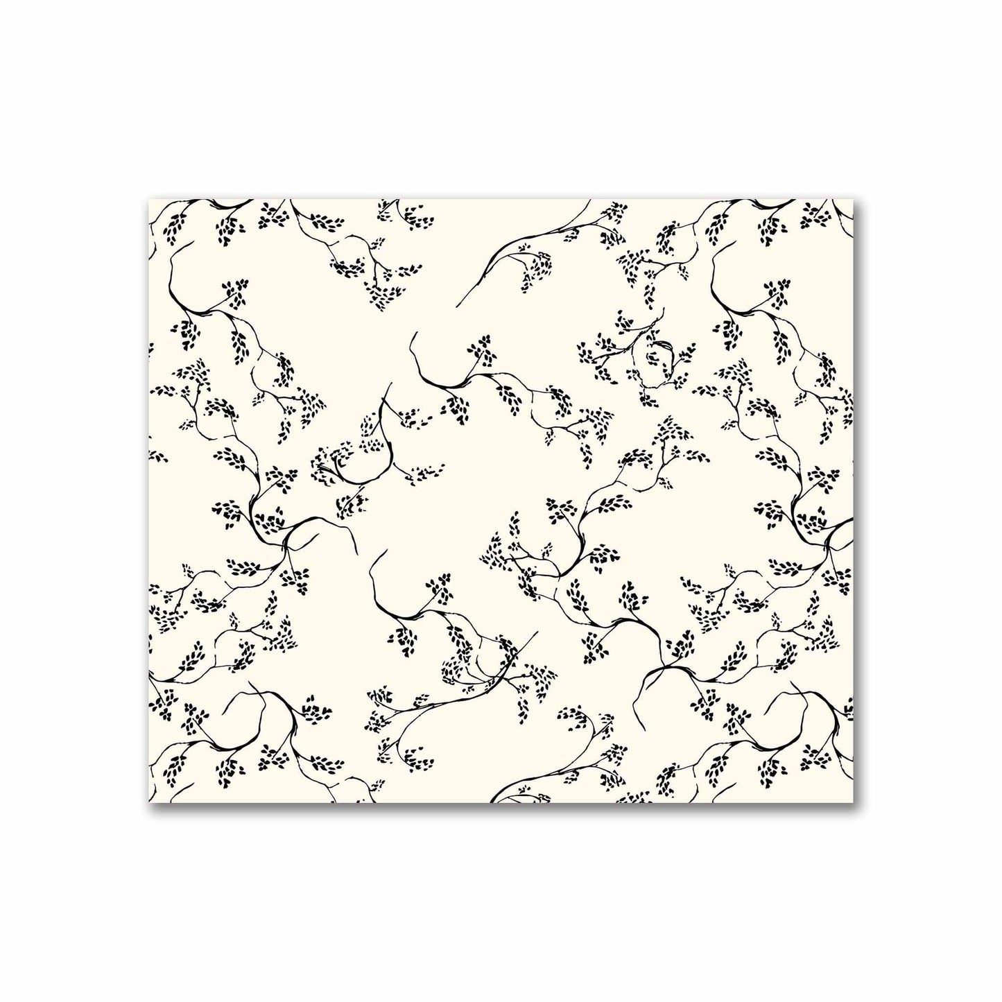 Pale Cream Cotton Sateen Fabric with Black Hand-painted Vine Print | FACS-1013-181