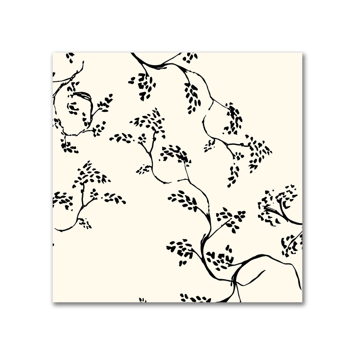 Pale Cream Cotton Sateen Fabric with Black Hand-painted Vine Print | FACS-1013-181