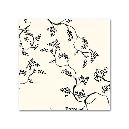 Pale Cream Cotton Sateen Fabric with Black Hand-painted Vine Print | FACS-1013-181