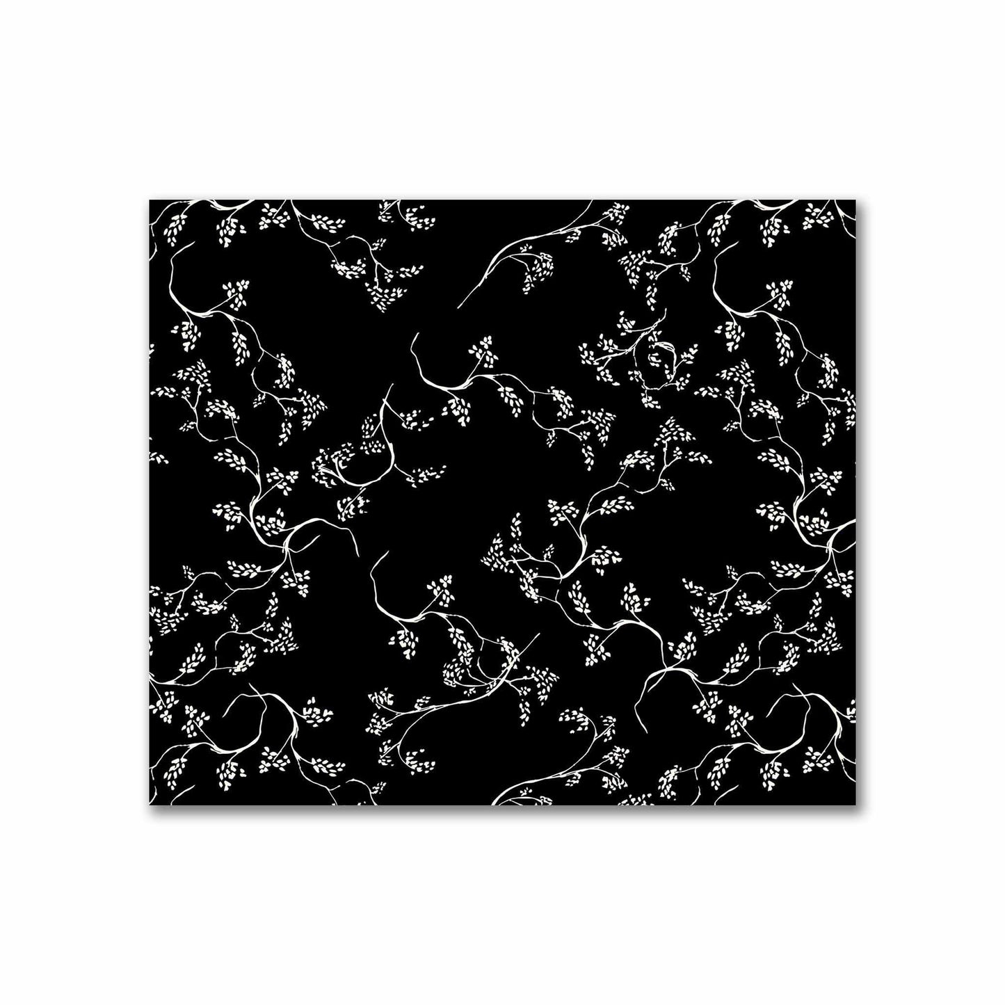 Black Cotton Sateen Fabric with Pale Cream Vine Print  | FACS-1013-182