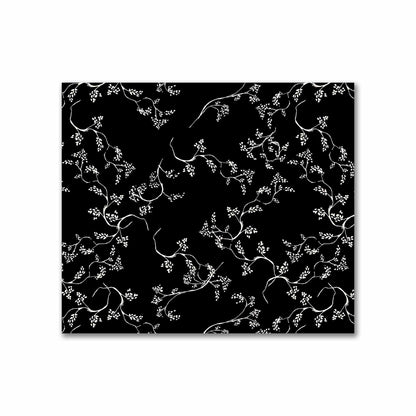 Black Cotton Sateen Fabric with Pale Cream Vine Print  | FACS-1013-182