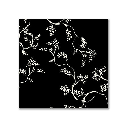 Black Cotton Sateen Fabric with Pale Cream Vine Print  | FACS-1013-182