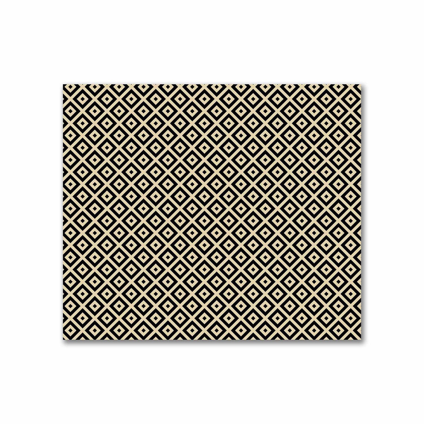 Tan Cotton Sateen Fabric with Black Repeating Square Motif Print | FACS-1014-122