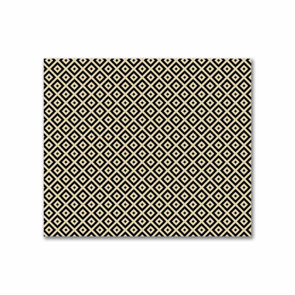 Tan Cotton Sateen Fabric with Black Repeating Square Motif Print | FACS-1014-122