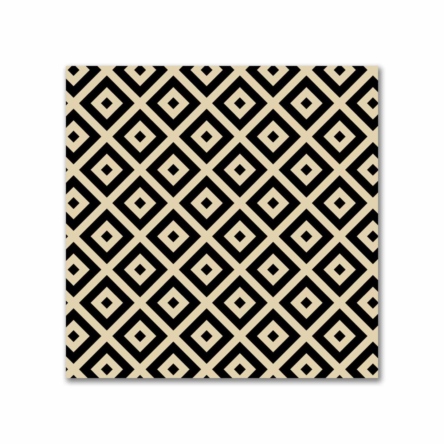 Tan Cotton Sateen Fabric with Black Repeating Square Motif Print | FACS-1014-122