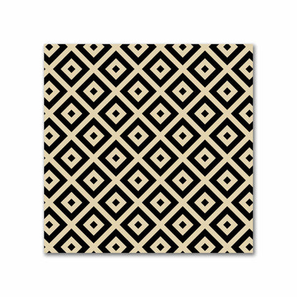 Tan Cotton Sateen Fabric with Black Repeating Square Motif Print | FACS-1014-122