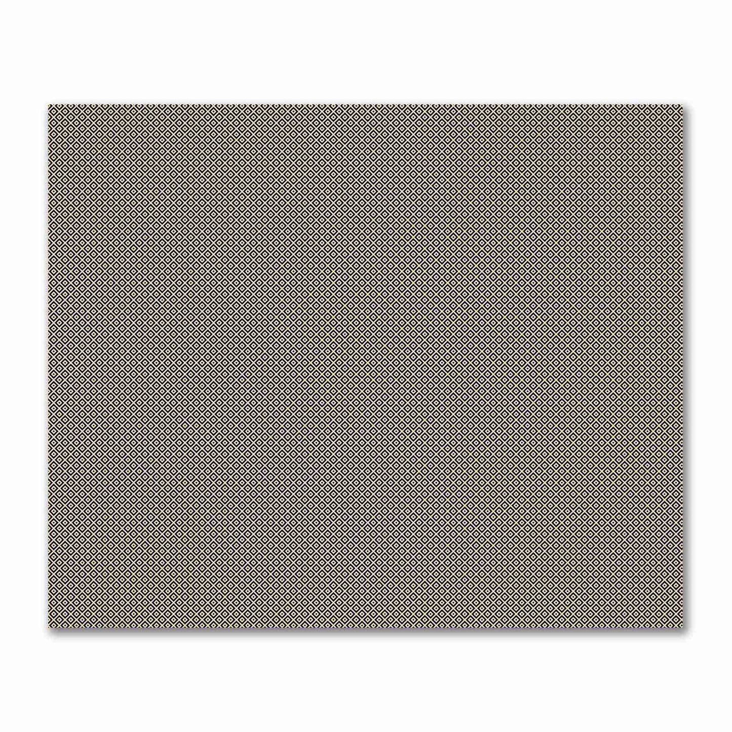 Tan Cotton Sateen Fabric with Black Repeating Square Motif Print | FACS-1014-122