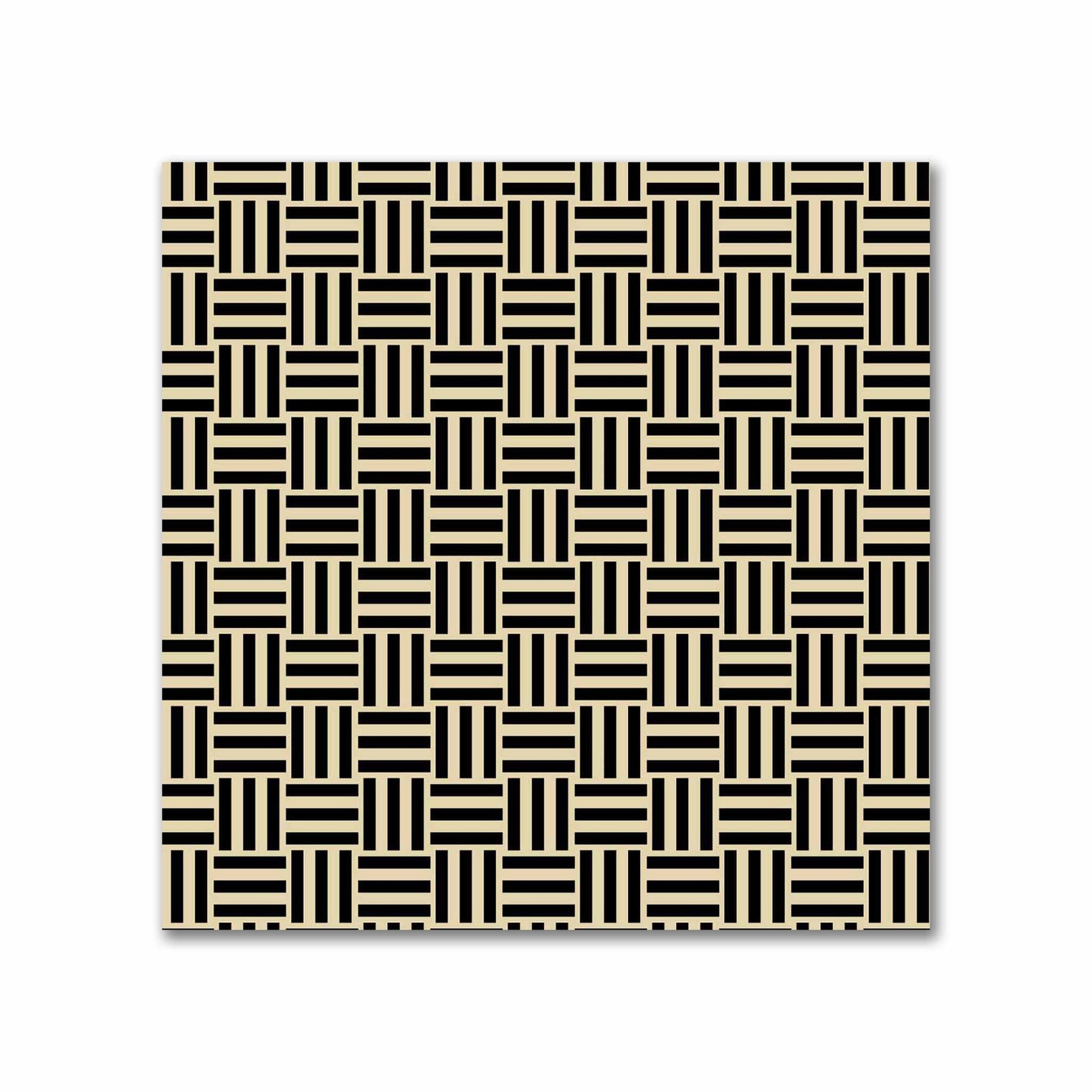 Tan Cotton Sateen Fabric with Black Double Weave Motif Print | FACS-1014-144
