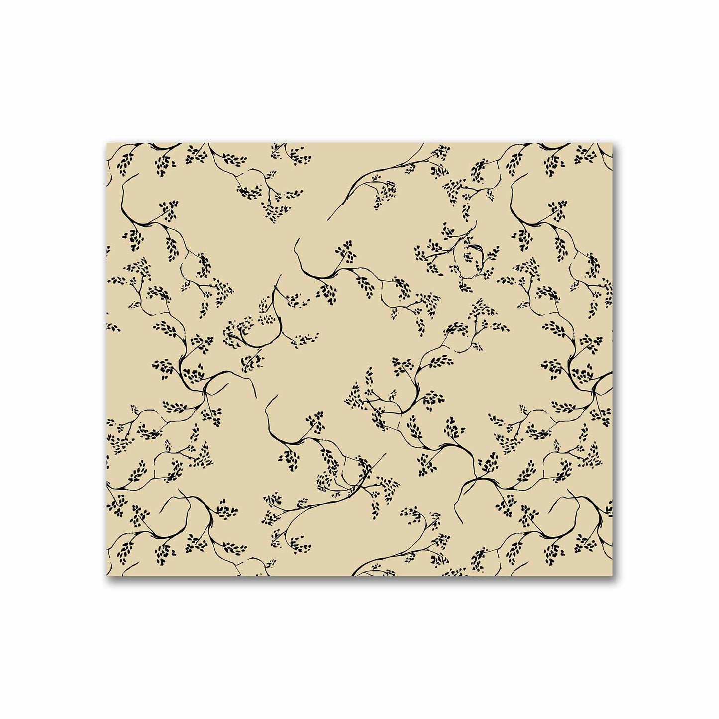 Tan Cotton Sateen Fabric with Black Hand-painted Vine Print | FACS-1014-181