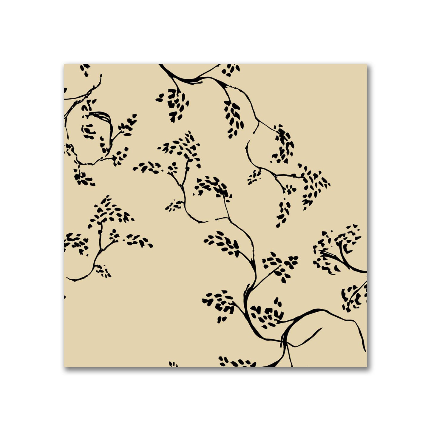 Tan Cotton Sateen Fabric with Black Hand-painted Vine Print | FACS-1014-181