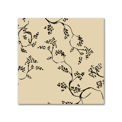 Tan Cotton Sateen Fabric with Black Hand-painted Vine Print | FACS-1014-181
