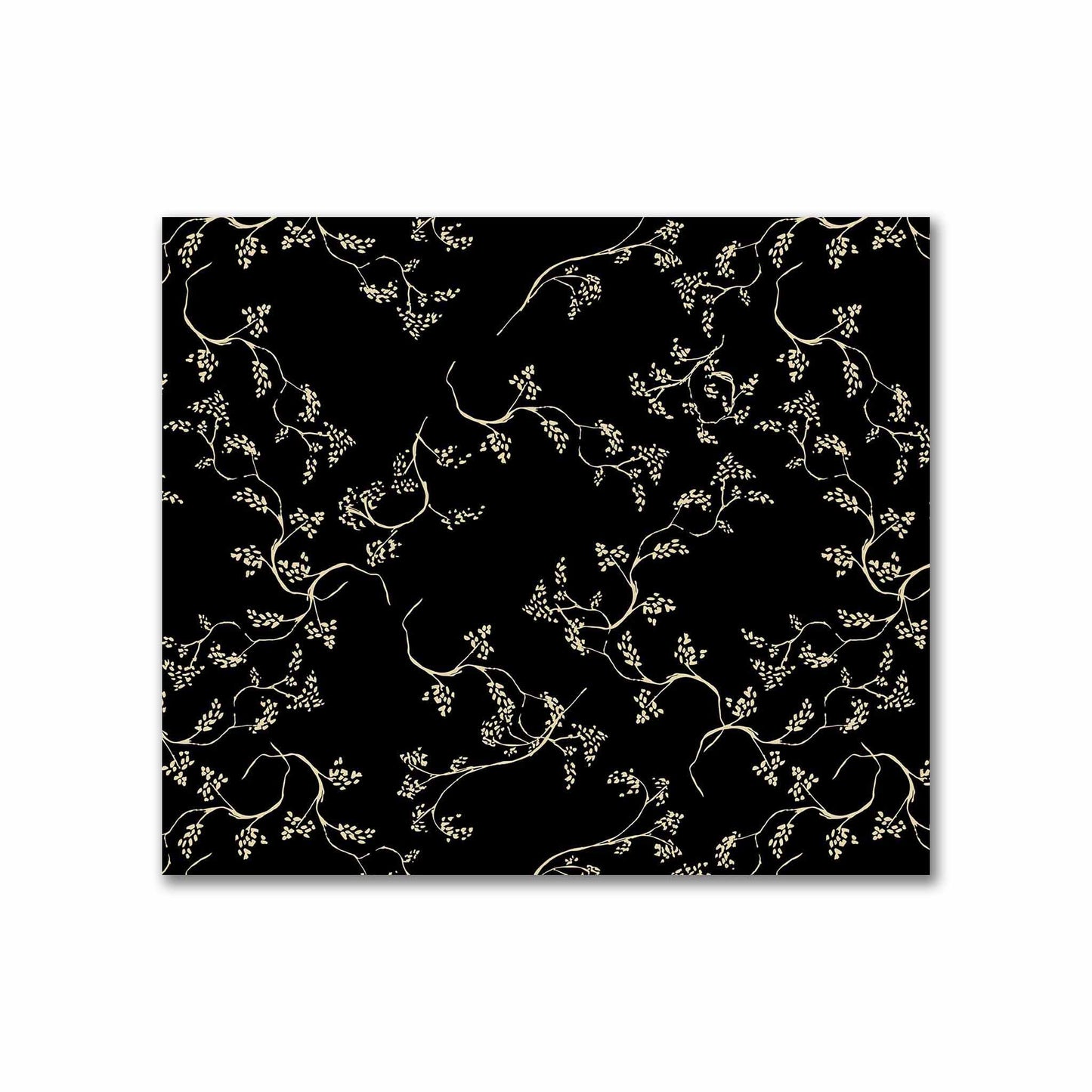 Black Cotton Sateen Fabric with Tan Vine Print  | FACS-1014-182