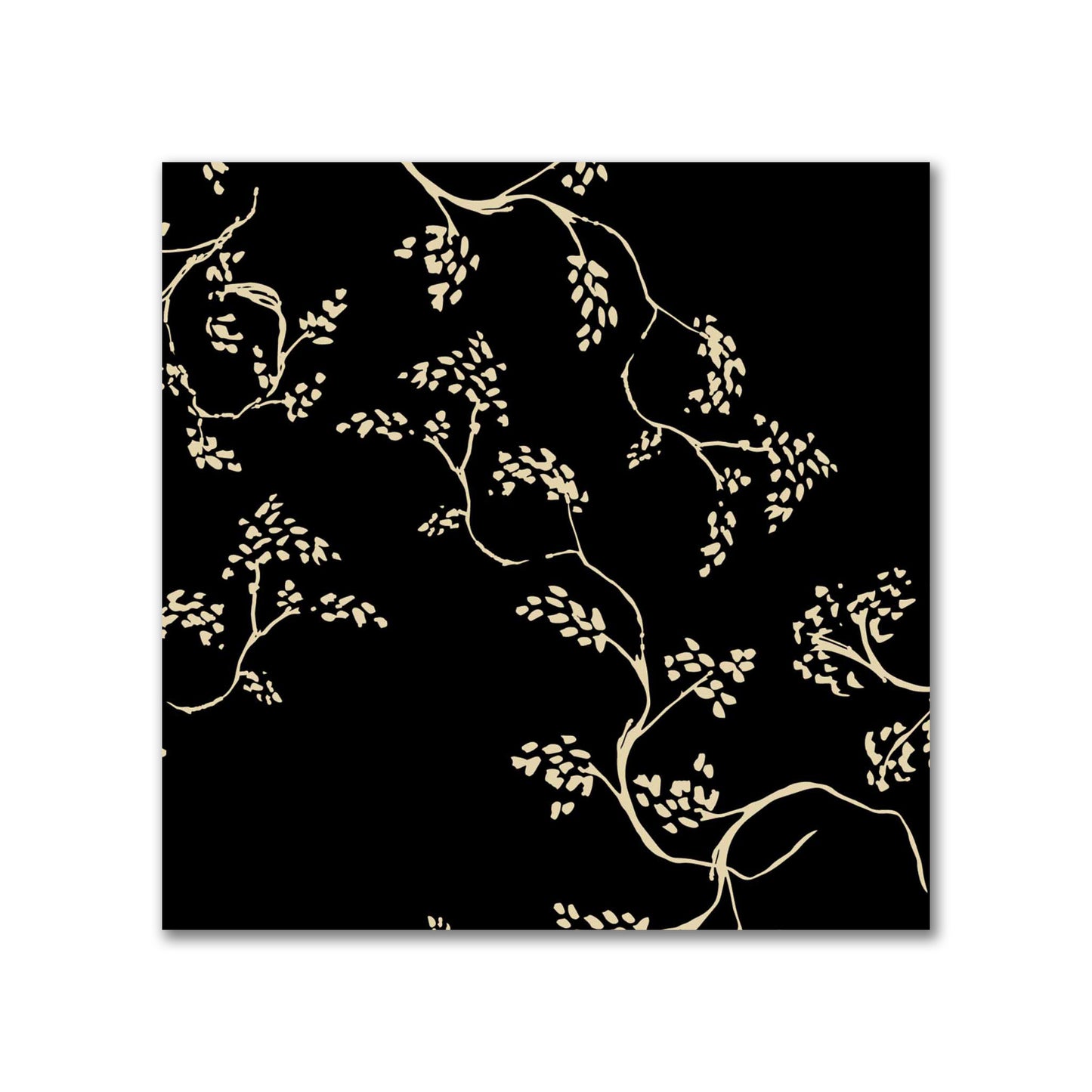Black Cotton Sateen Fabric with Tan Vine Print  | FACS-1014-182