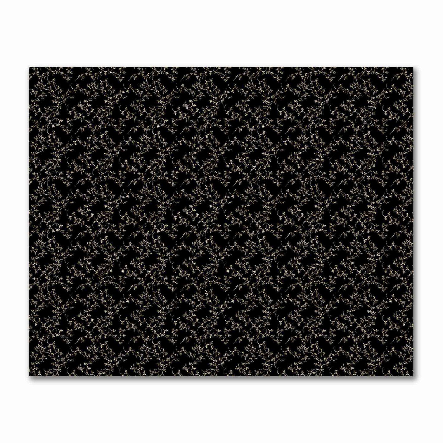 Black Cotton Sateen Fabric with Tan Vine Print  | FACS-1014-182