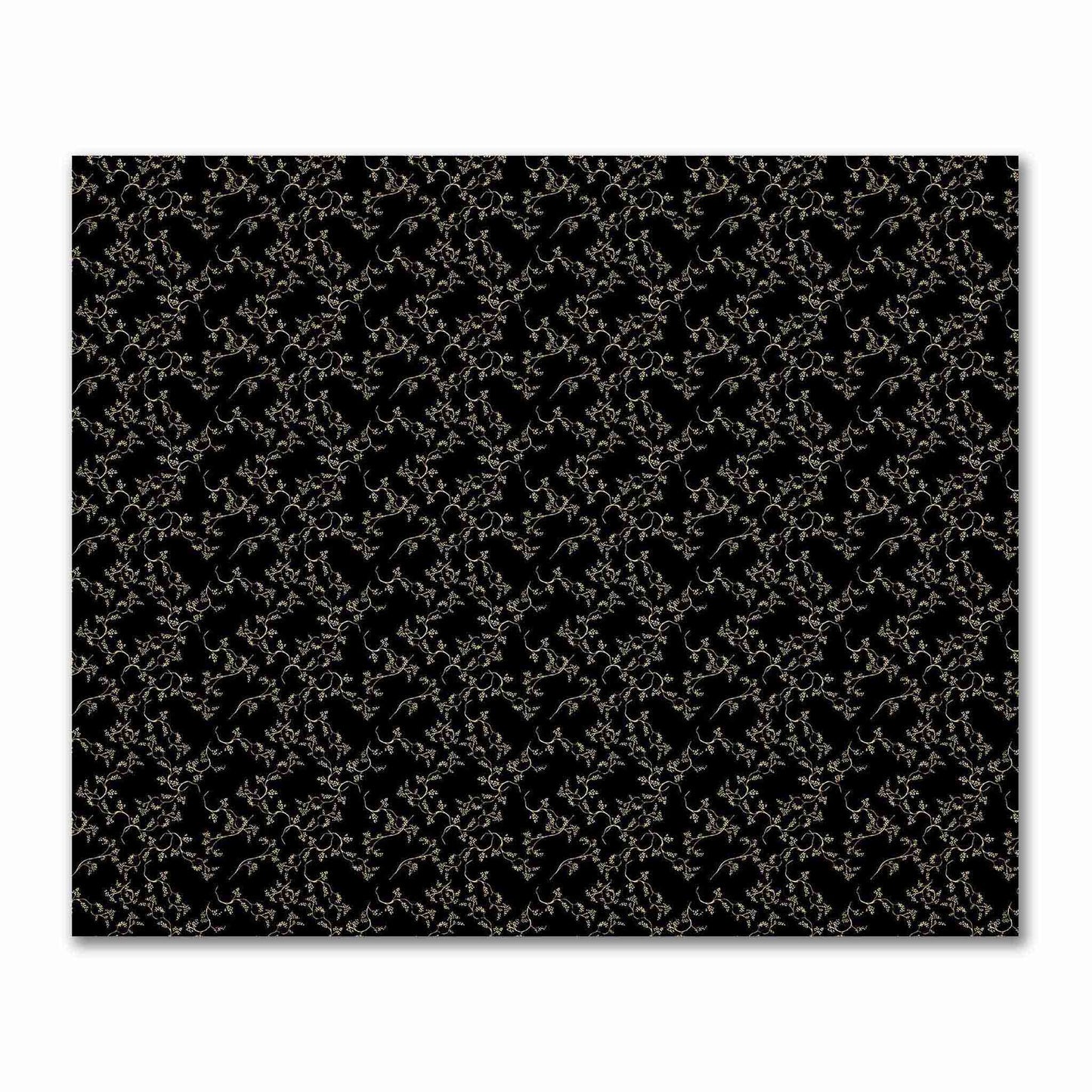 Black Cotton Sateen Fabric with Tan Vine Print  | FACS-1014-182