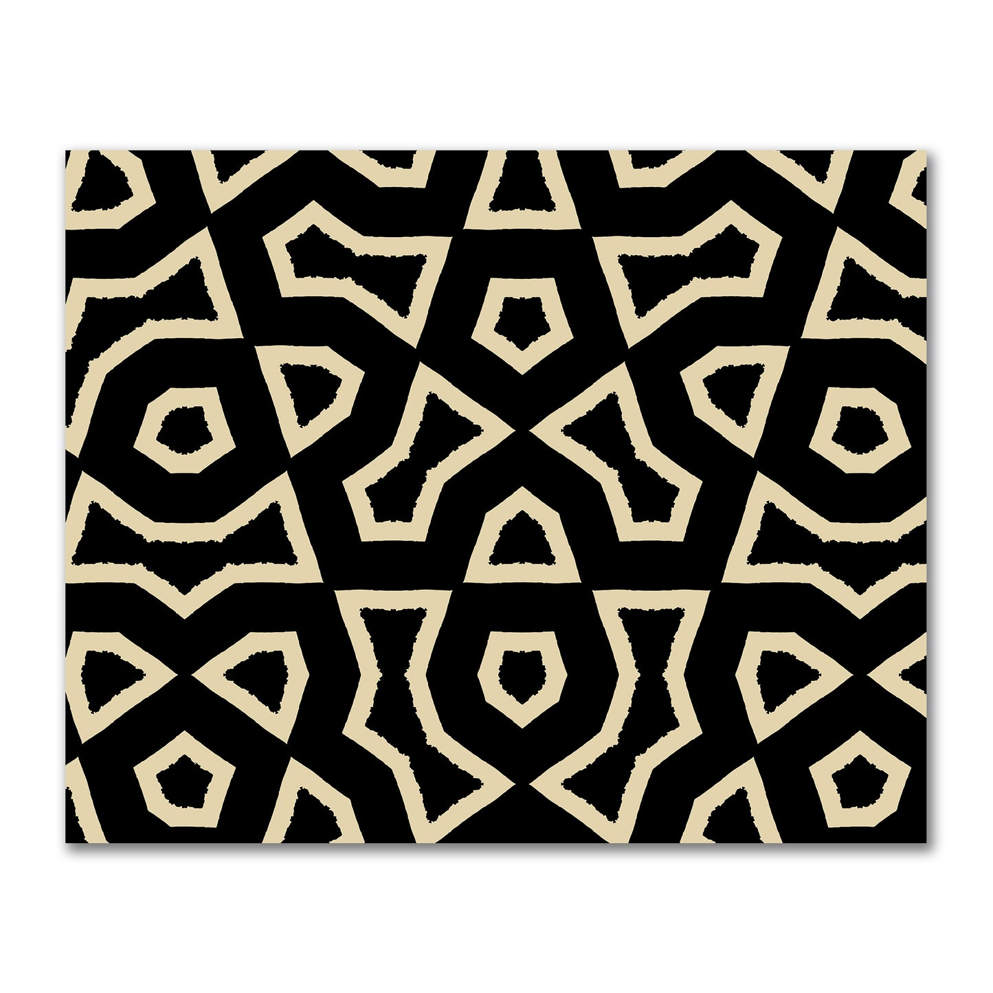 Black Cotton Sateen Fabric with Bold Tan Graphic  | FACS-1014-392