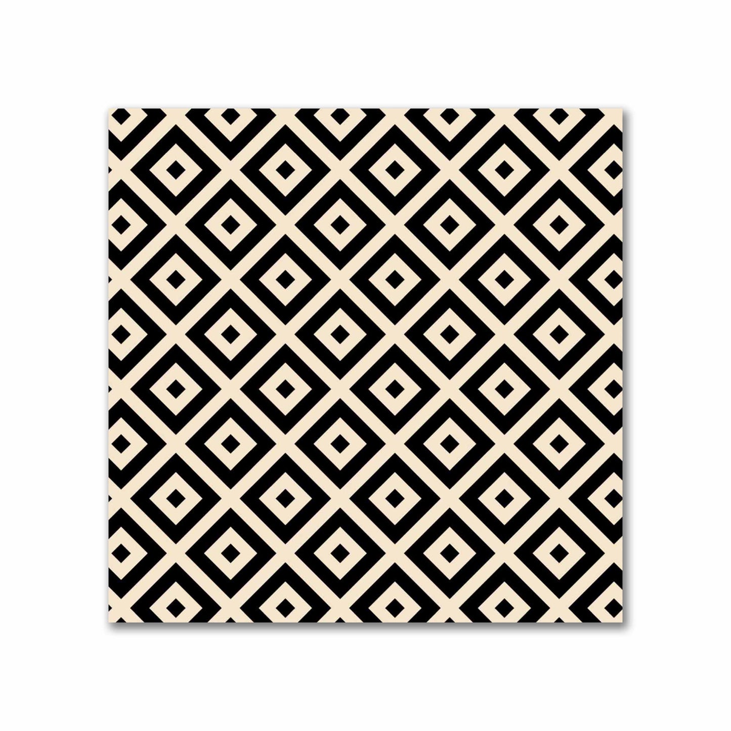 Beige Cotton Sateen Fabric with Black Repeating Square Motif Print | FACS-1015-122