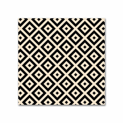 Beige Cotton Sateen Fabric with Black Repeating Square Motif Print | FACS-1015-122