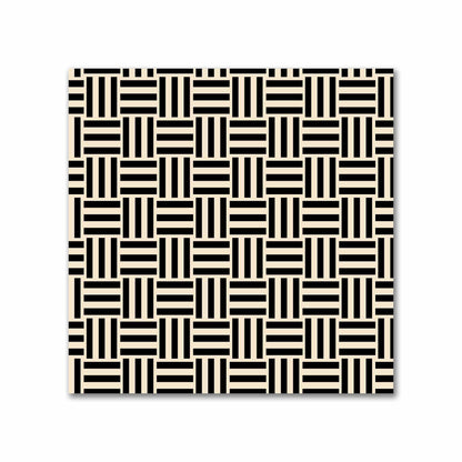 Beige Cotton Sateen Fabric with Black Single Weave Motif Print | FACS-1015-142