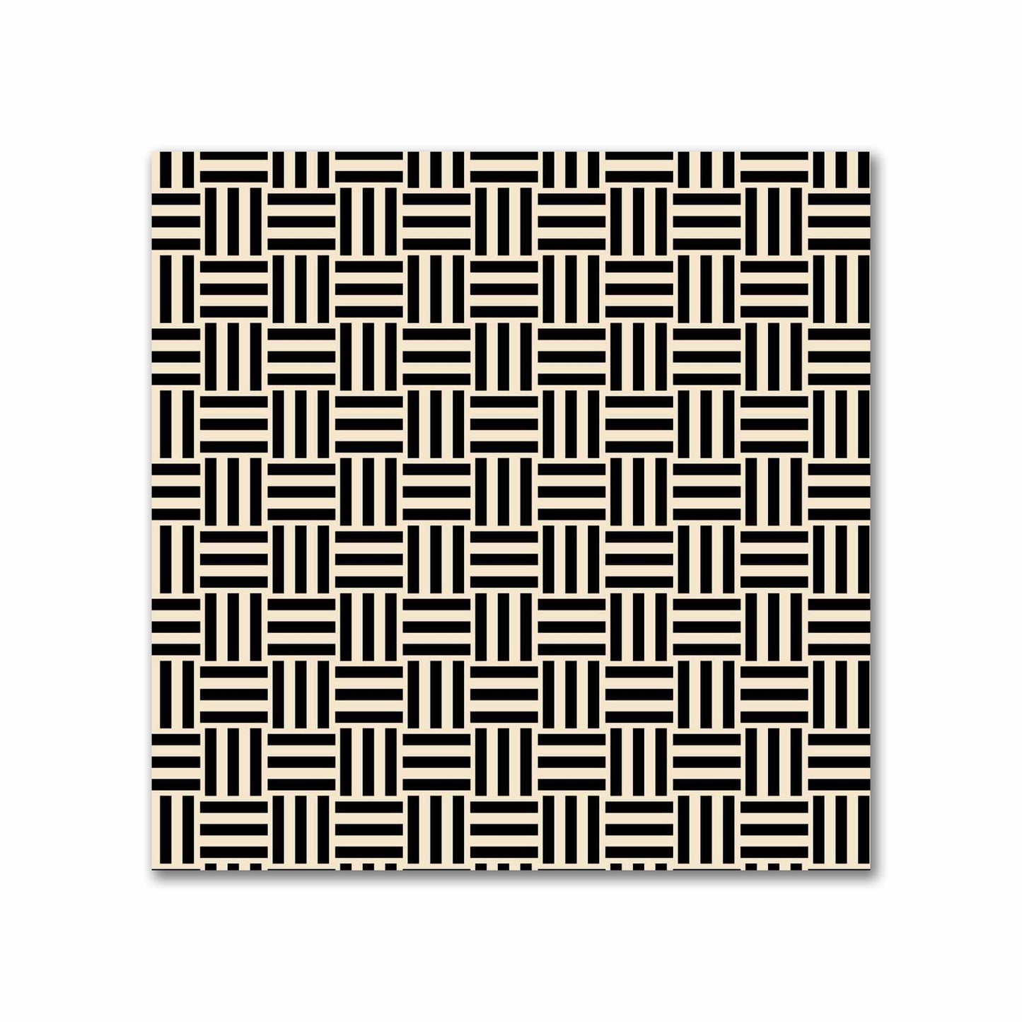 Beige Cotton Sateen Fabric with Black Double Weave Motif Print | FACS-1015-144