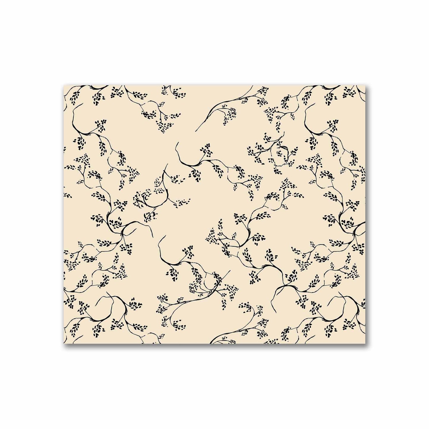 Beige Cotton Sateen Fabric with Black Hand-painted Vine Print | FACS-1015-181