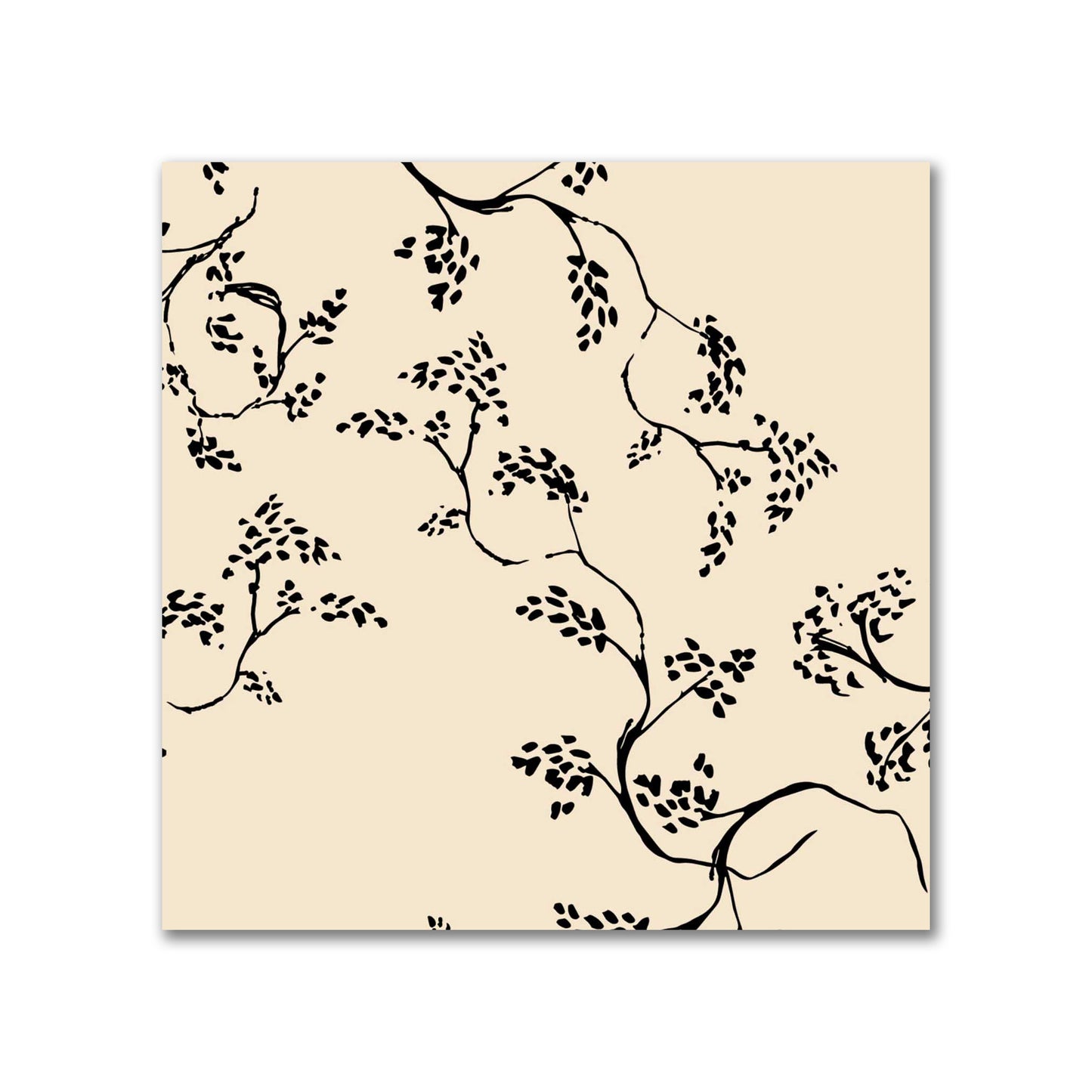 Beige Cotton Sateen Fabric with Black Hand-painted Vine Print | FACS-1015-181