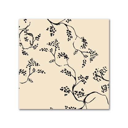 Beige Cotton Sateen Fabric with Black Hand-painted Vine Print | FACS-1015-181