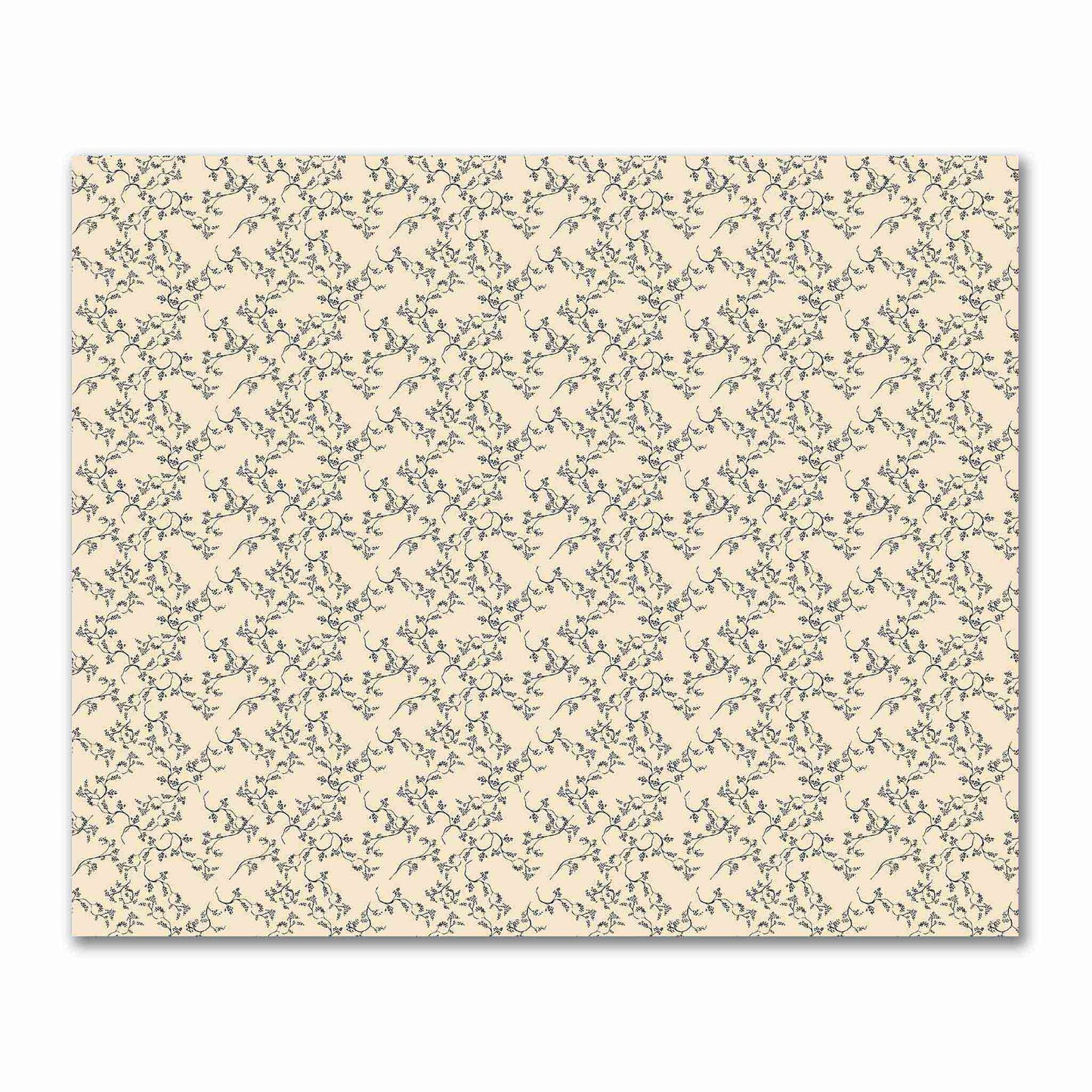 Beige Cotton Sateen Fabric with Black Hand-painted Vine Print | FACS-1015-181