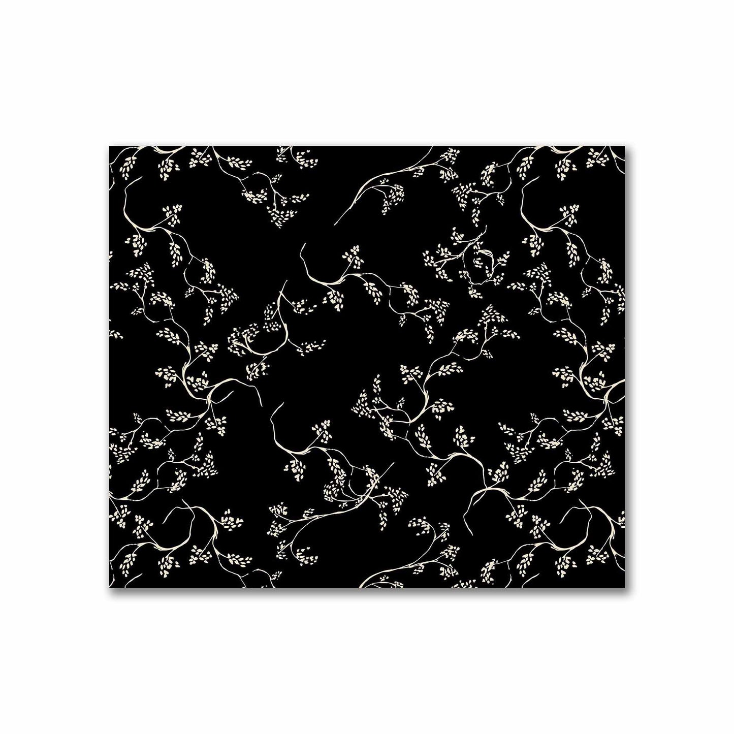 Black Cotton Sateen Fabric with Beige Vine Print  | FACS-1015-182