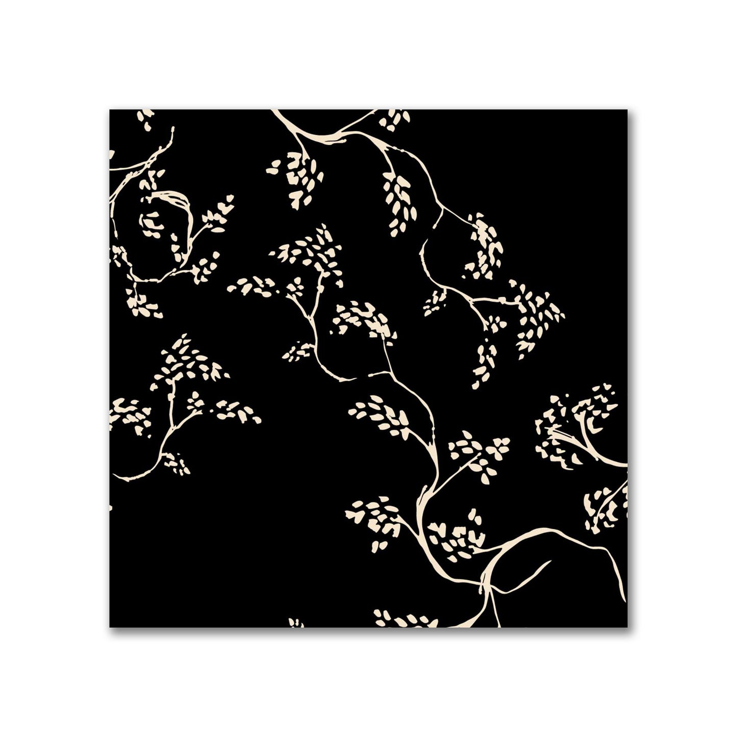 Black Cotton Sateen Fabric with Beige Vine Print  | FACS-1015-182