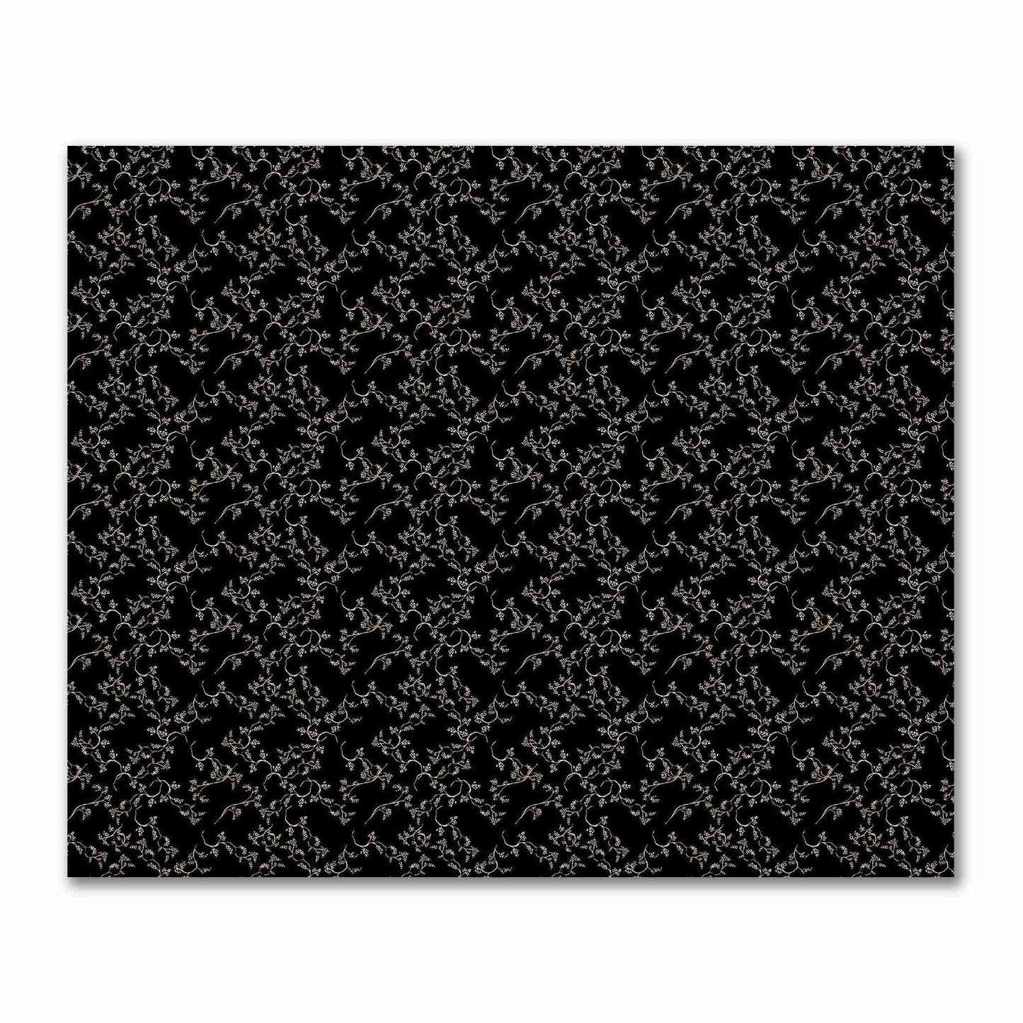 Black Cotton Sateen Fabric with Beige Vine Print  | FACS-1015-182