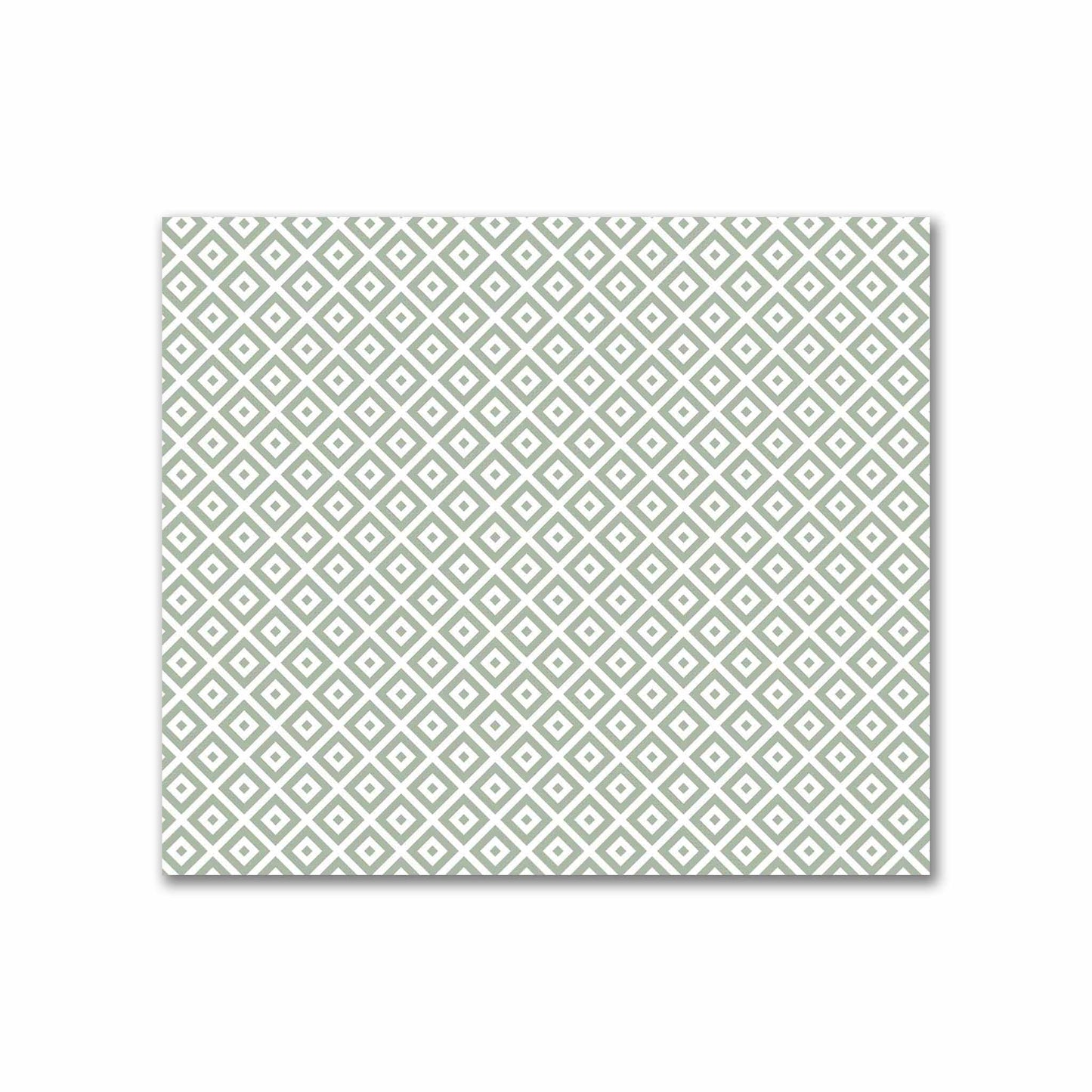 Off-White Cotton Sateen Fabric with Green Repeating Square Motif Print | FACS-1052-122