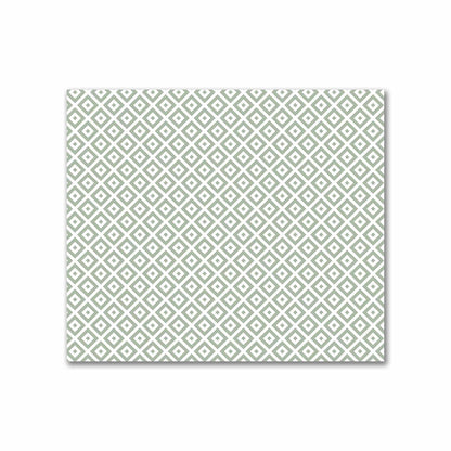 Off-White Cotton Sateen Fabric with Green Repeating Square Motif Print | FACS-1052-122
