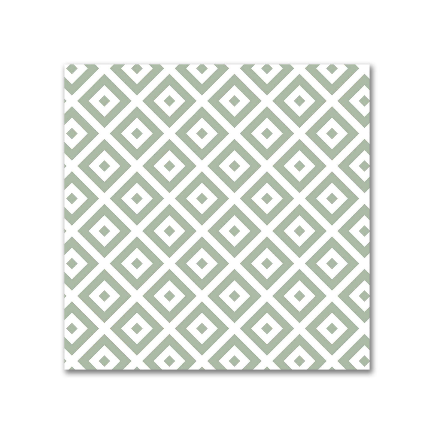 Off-White Cotton Sateen Fabric with Green Repeating Square Motif Print | FACS-1052-122