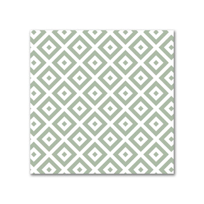 Off-White Cotton Sateen Fabric with Green Repeating Square Motif Print | FACS-1052-122