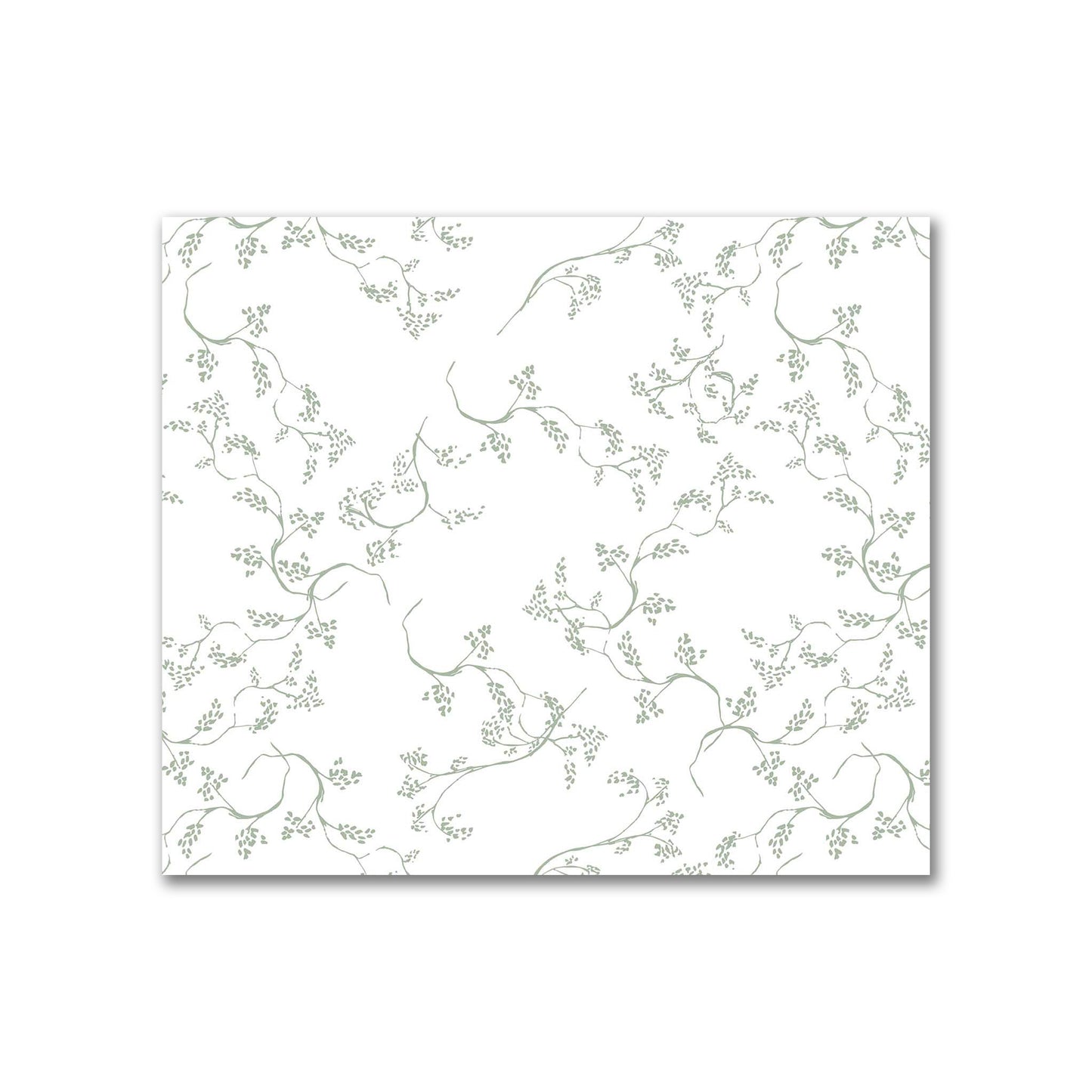 Off-White Cotton Sateen Fabric with Green Hand-painted Vine Print | FACS-1052-181