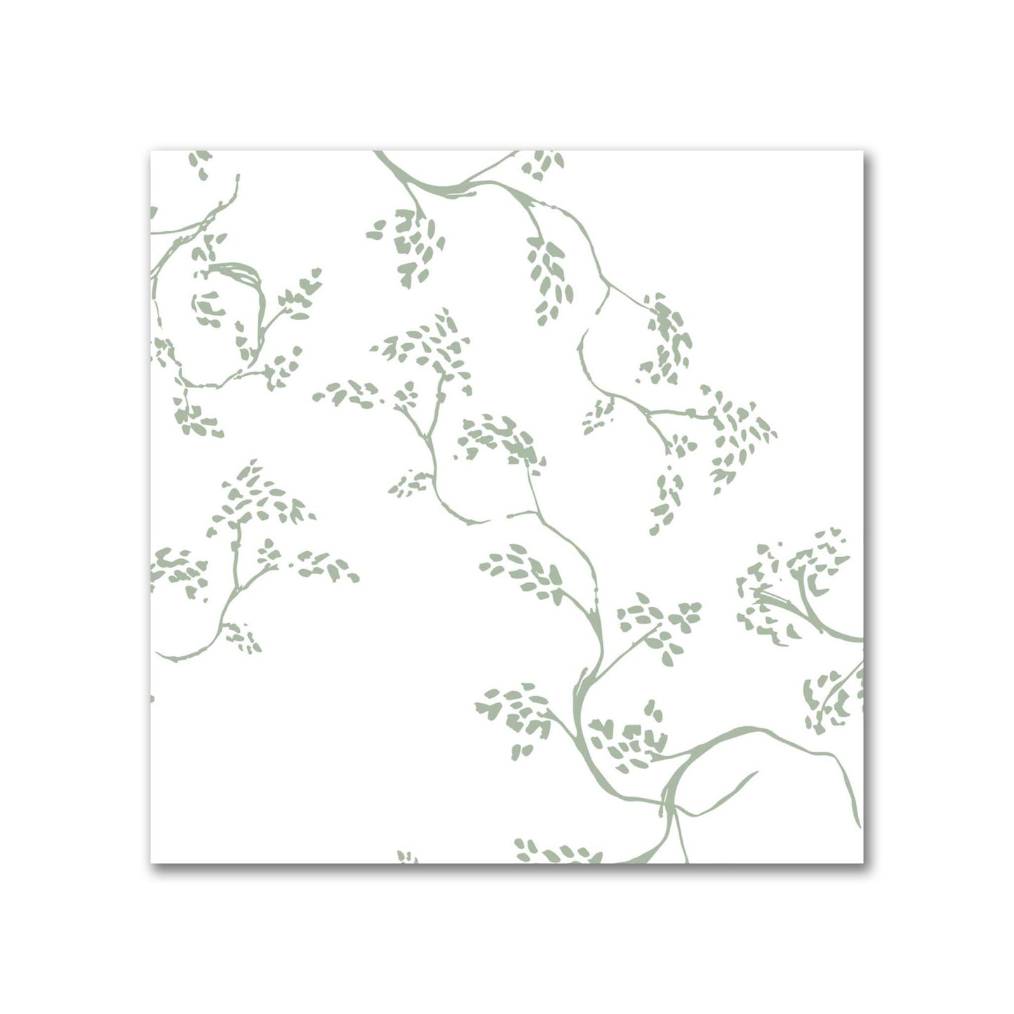 Off-White Cotton Sateen Fabric with Green Hand-painted Vine Print | FACS-1052-181