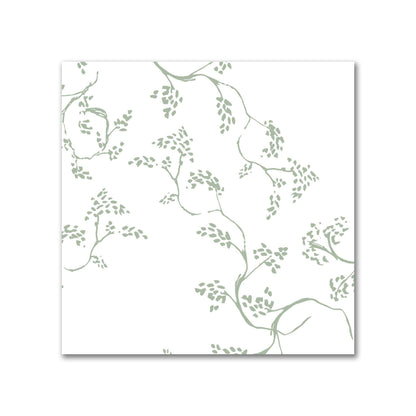 Off-White Cotton Sateen Fabric with Green Hand-painted Vine Print | FACS-1052-181