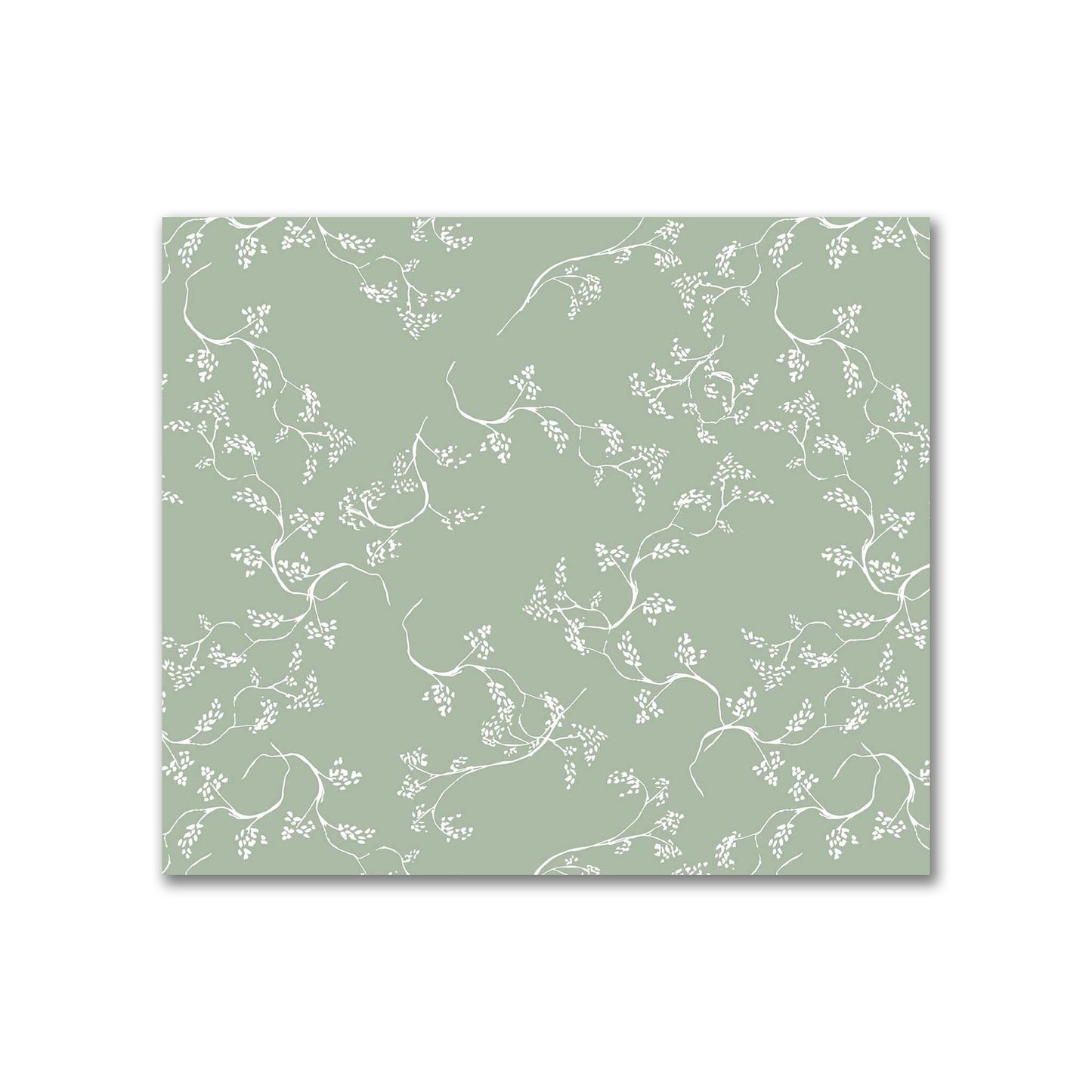 Green Cotton Sateen Fabric with Off-White Vine Print  | FACS-1052-182