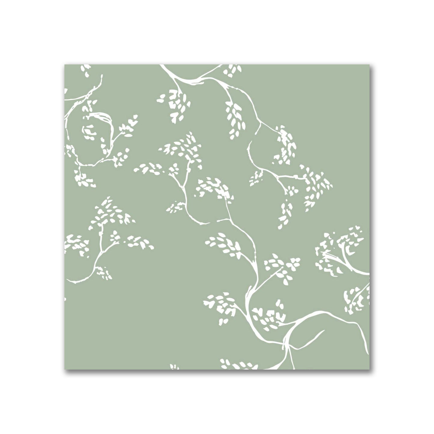 Green Cotton Sateen Fabric with Off-White Vine Print  | FACS-1052-182