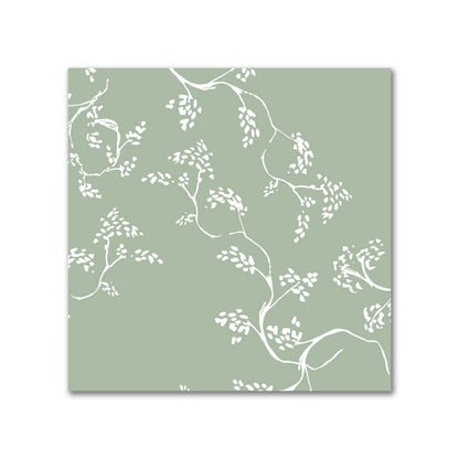 Green Cotton Sateen Fabric with Off-White Vine Print  | FACS-1052-182