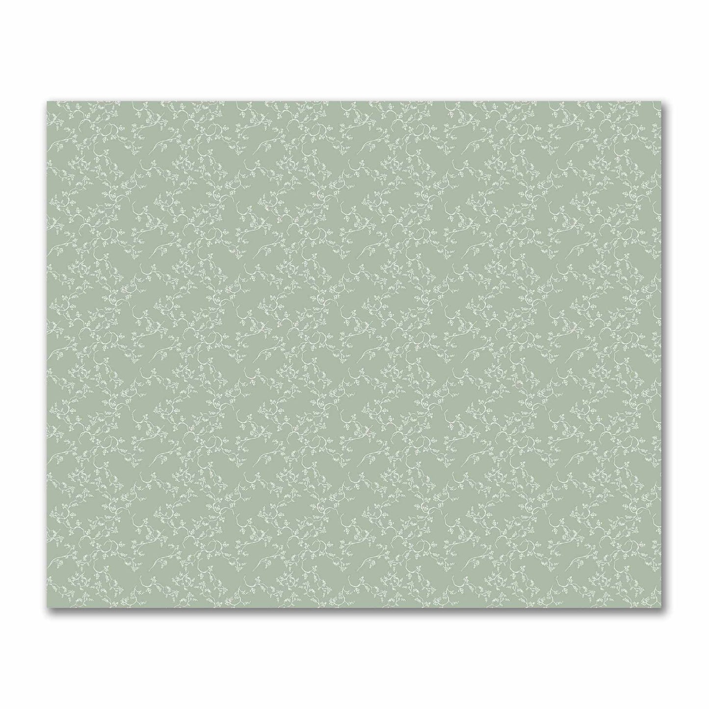 Green Cotton Sateen Fabric with Off-White Vine Print  | FACS-1052-182