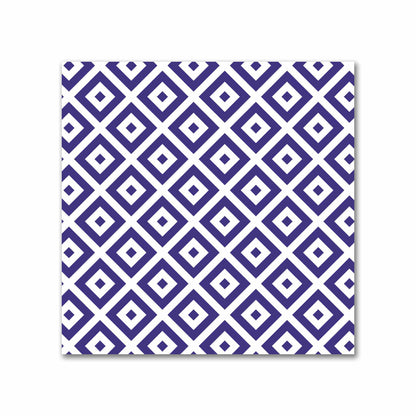 Off-White Cotton Sateen Fabric with Purple Repeating Square Motif Print | FACS-1143-122